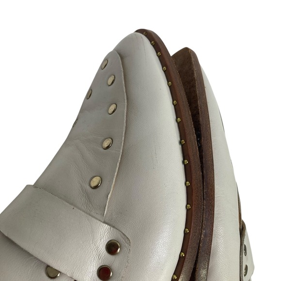 Womens Joie White Leather Studded Loafer Flats Shoes Pointed 39.5 Slip On Casual - Picture 8 of 9